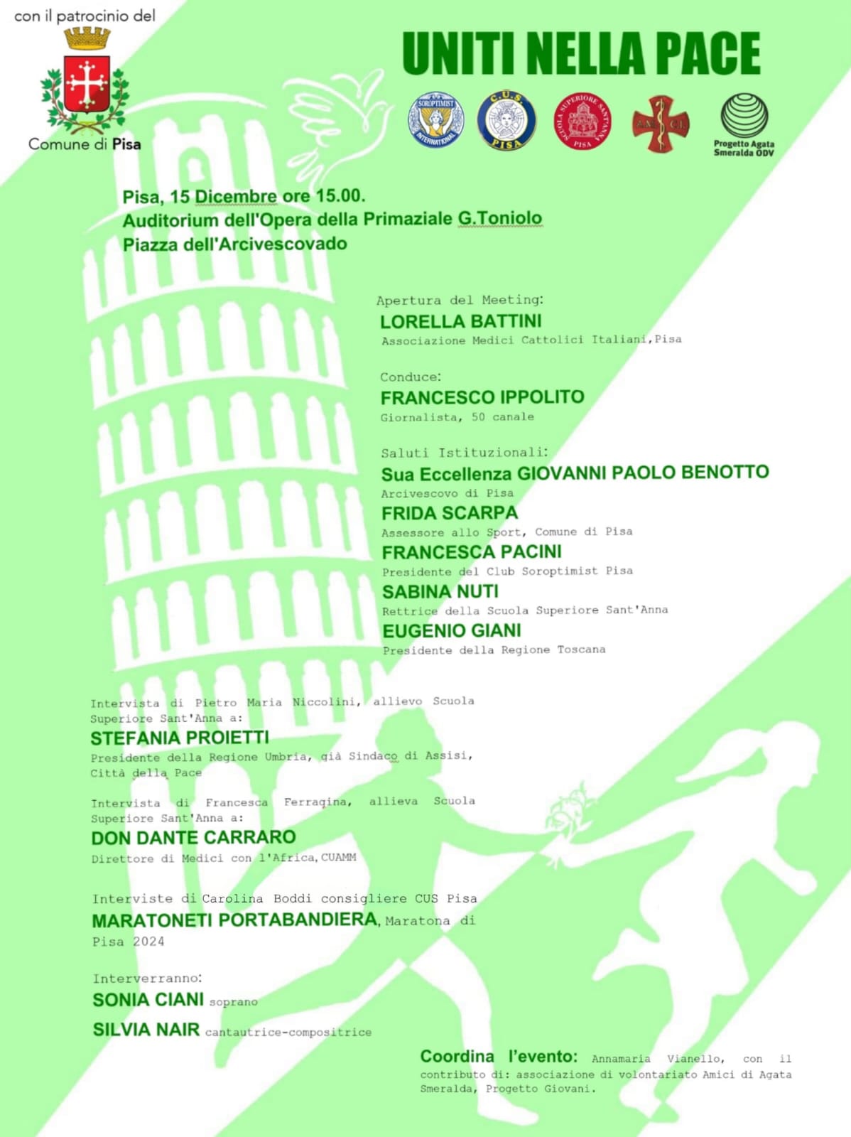 Locandina dell'evento "Uniti nella pace" presso l'auditorium G. Toniolo